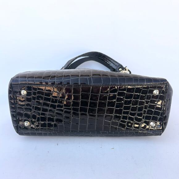 Versace Collection Croc-Embossed Patent Leather Top Handle Bag Black Purse - Picture 4 of 10